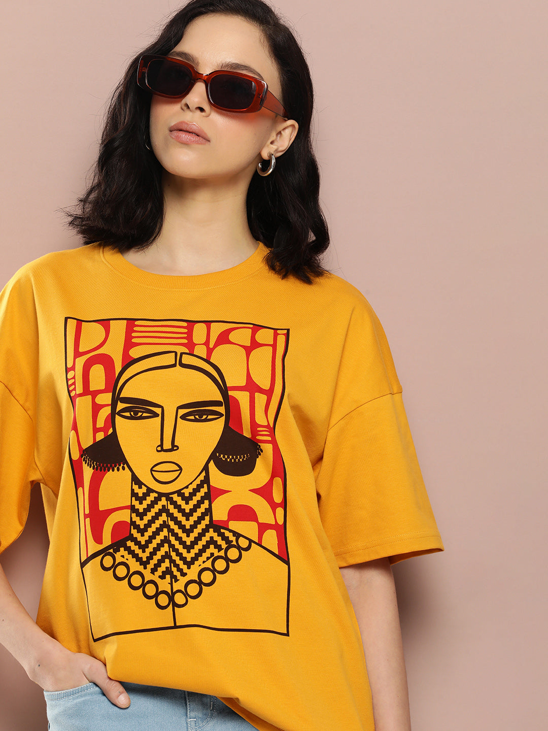 Womens Half Sleeve Drop Shoulder Printed Oversized Fit T-Shirts