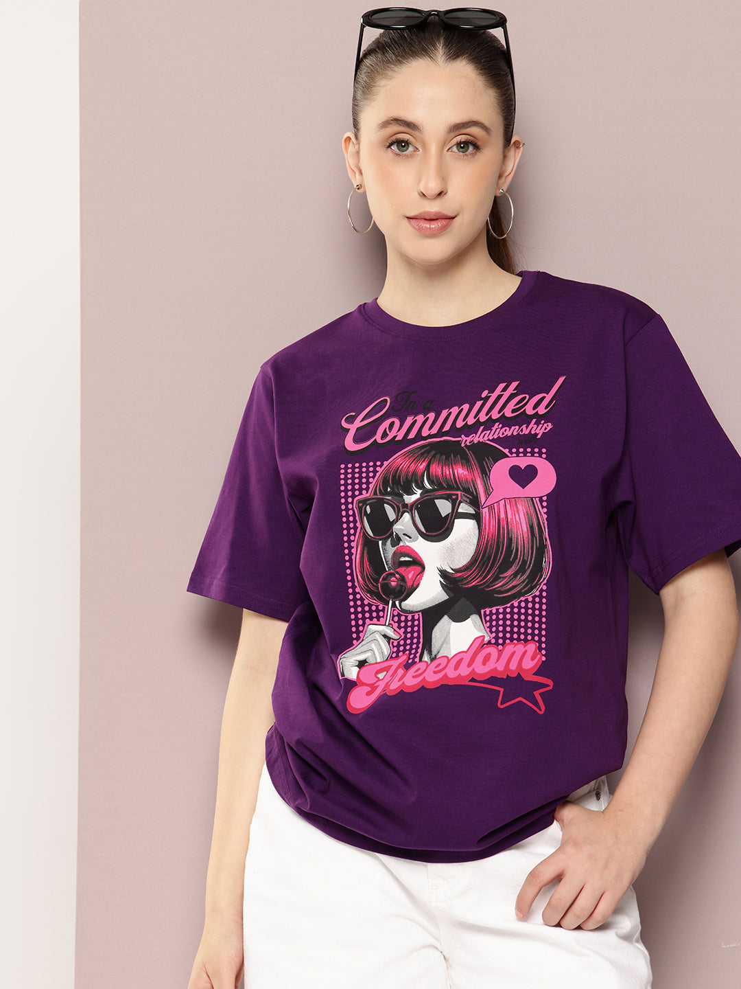 Womens Half Sleeve Round Neck Printed Oversized Fit Tshirts