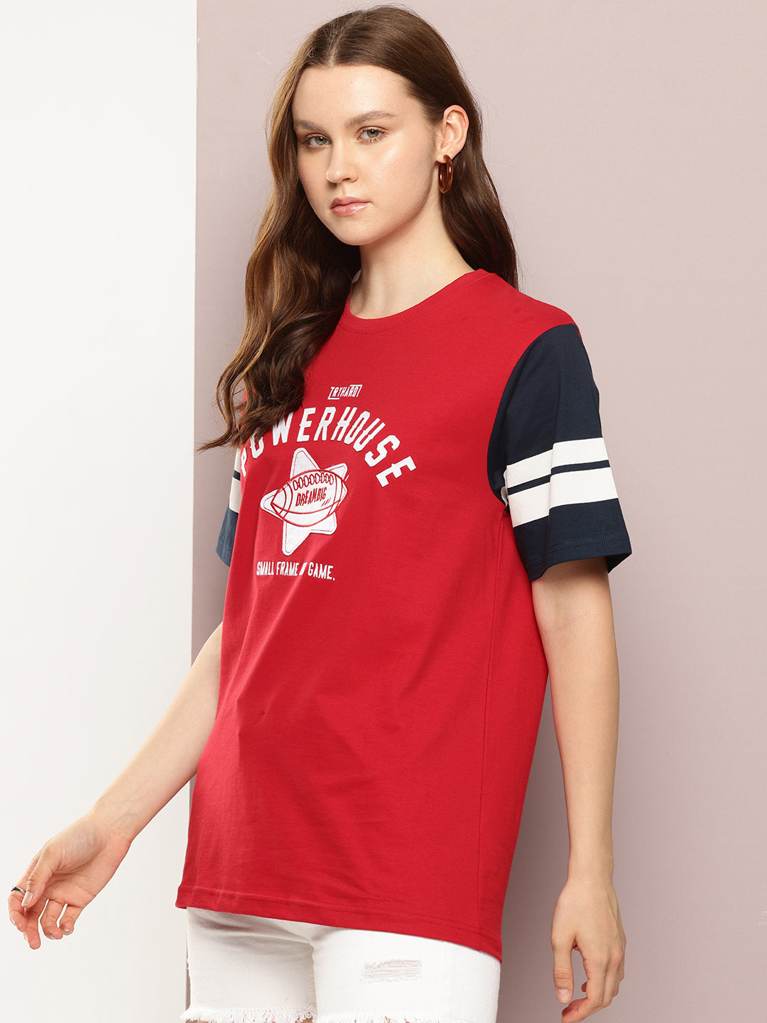 Womens Half Sleeve Round Neck Printed Oversized Fit Tshirts