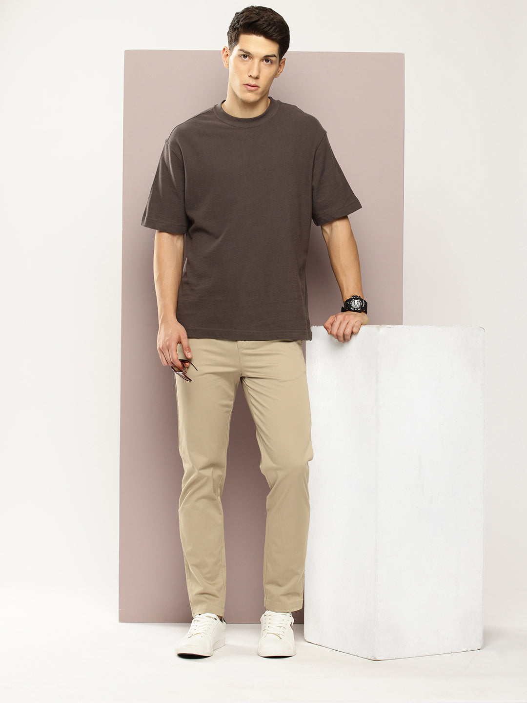 Men Slim Fit Solid Chinos Casual Trousers