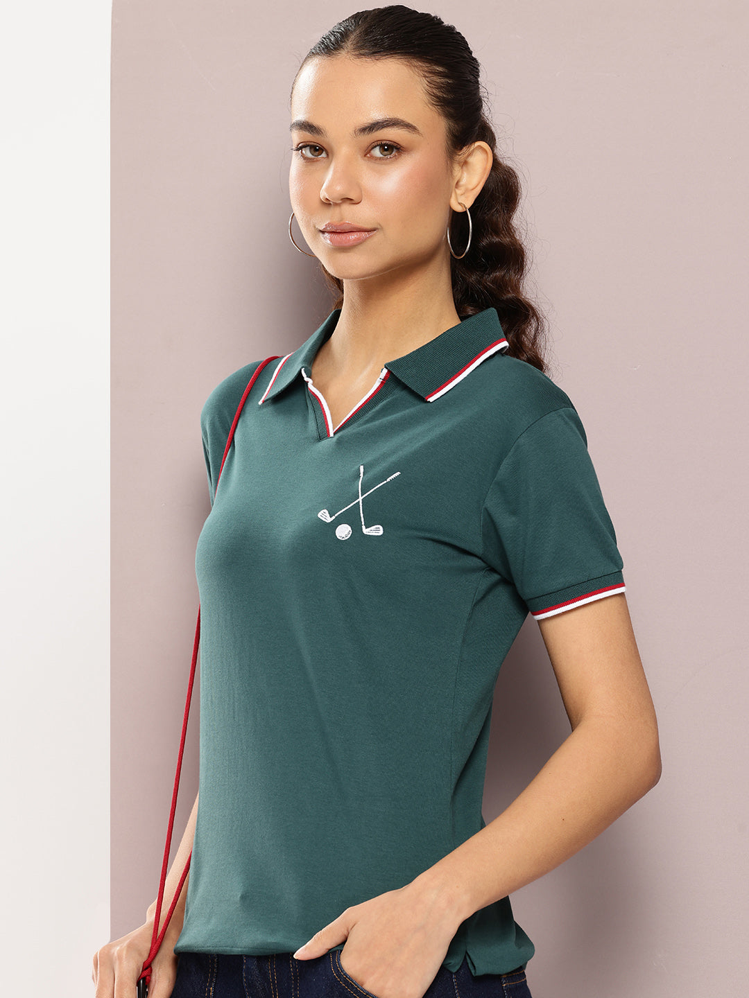 Womens Half Sleeve V-Neck Embroidered Regular Fit Tshirts