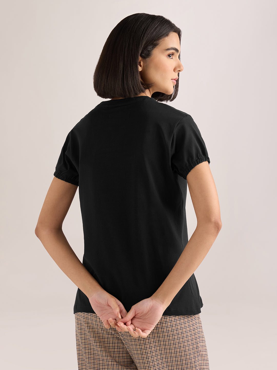 Womens Solid Regular Fit Lycra Jersey Round Neck Tshirt