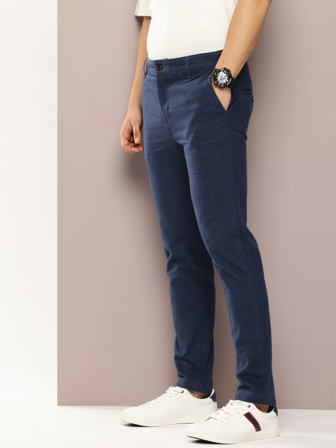 Men Checked Slim Fit Chinos Casual Trousers