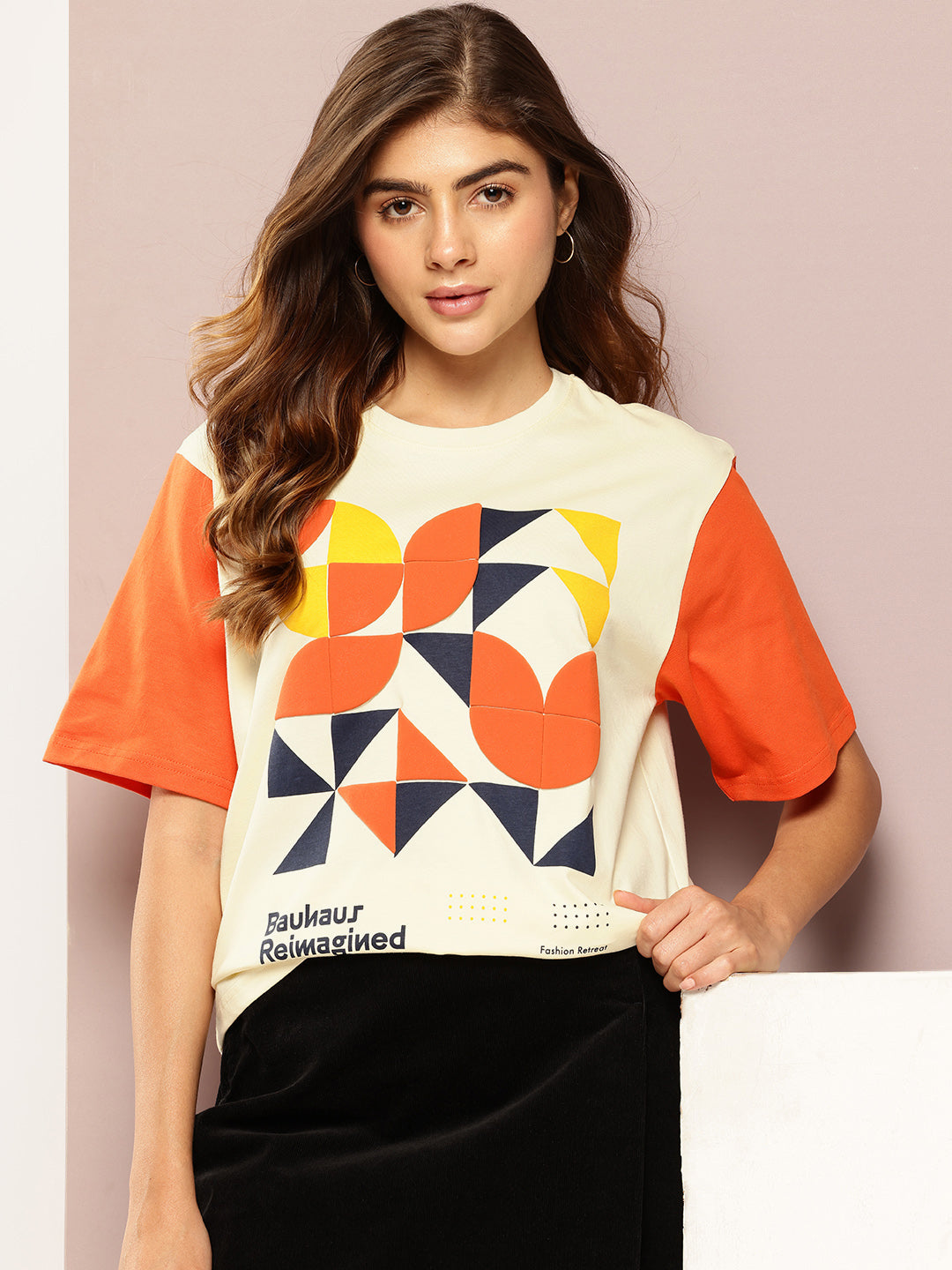 Womens Short Sleeve Puff Printed Oversized Fit Tshirt