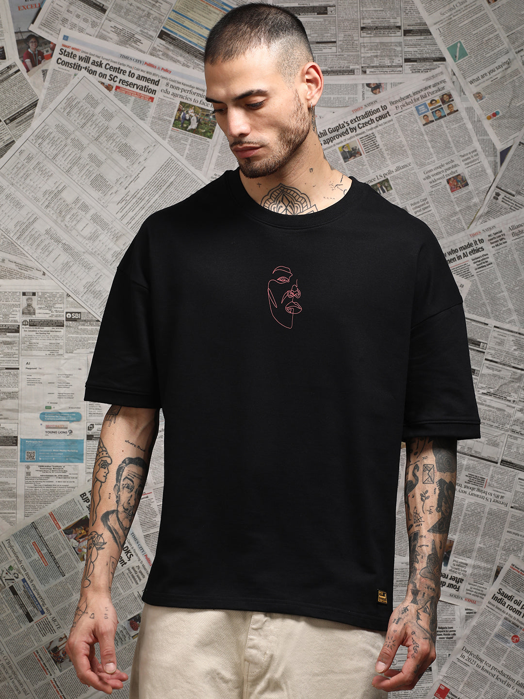 Mens Half Sleeve Drop Shoulder Printed Oversized Fit T-Shirts