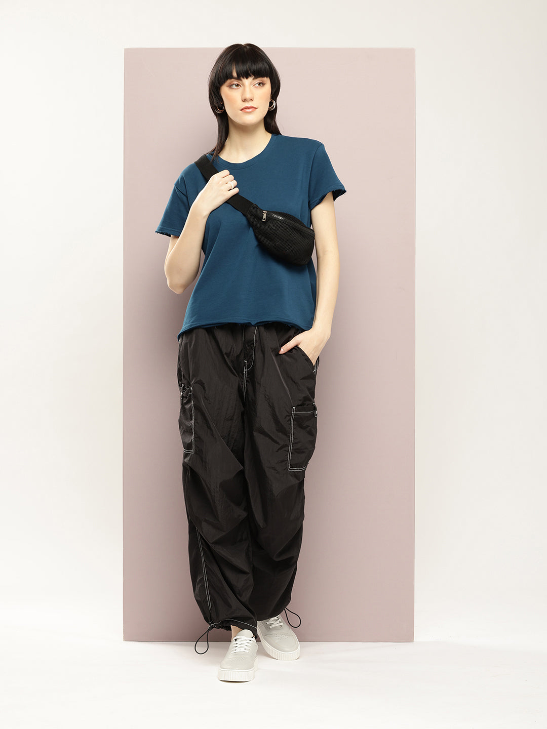 Womens Half Sleeve Round Neck Solid Boxy Fit Tshirts
