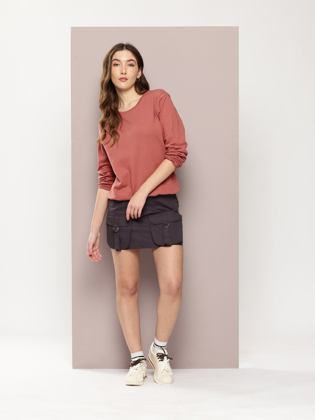 Womens Full Sleeve Round Neck Solid Relaxed Fit Tshirts
