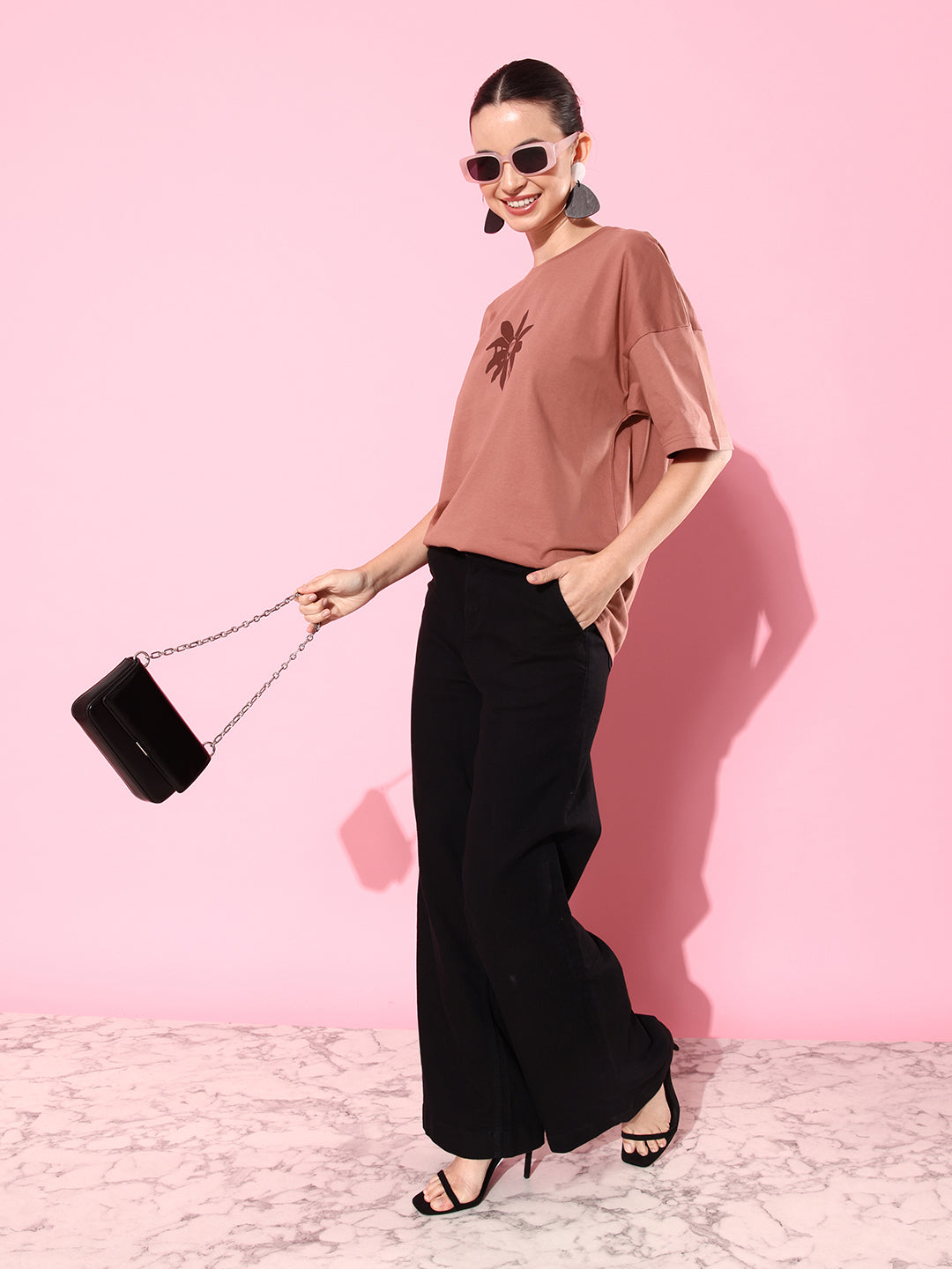 Womens Half Sleeve Drop Shoulder Printed Oversized Fit T-Shirts