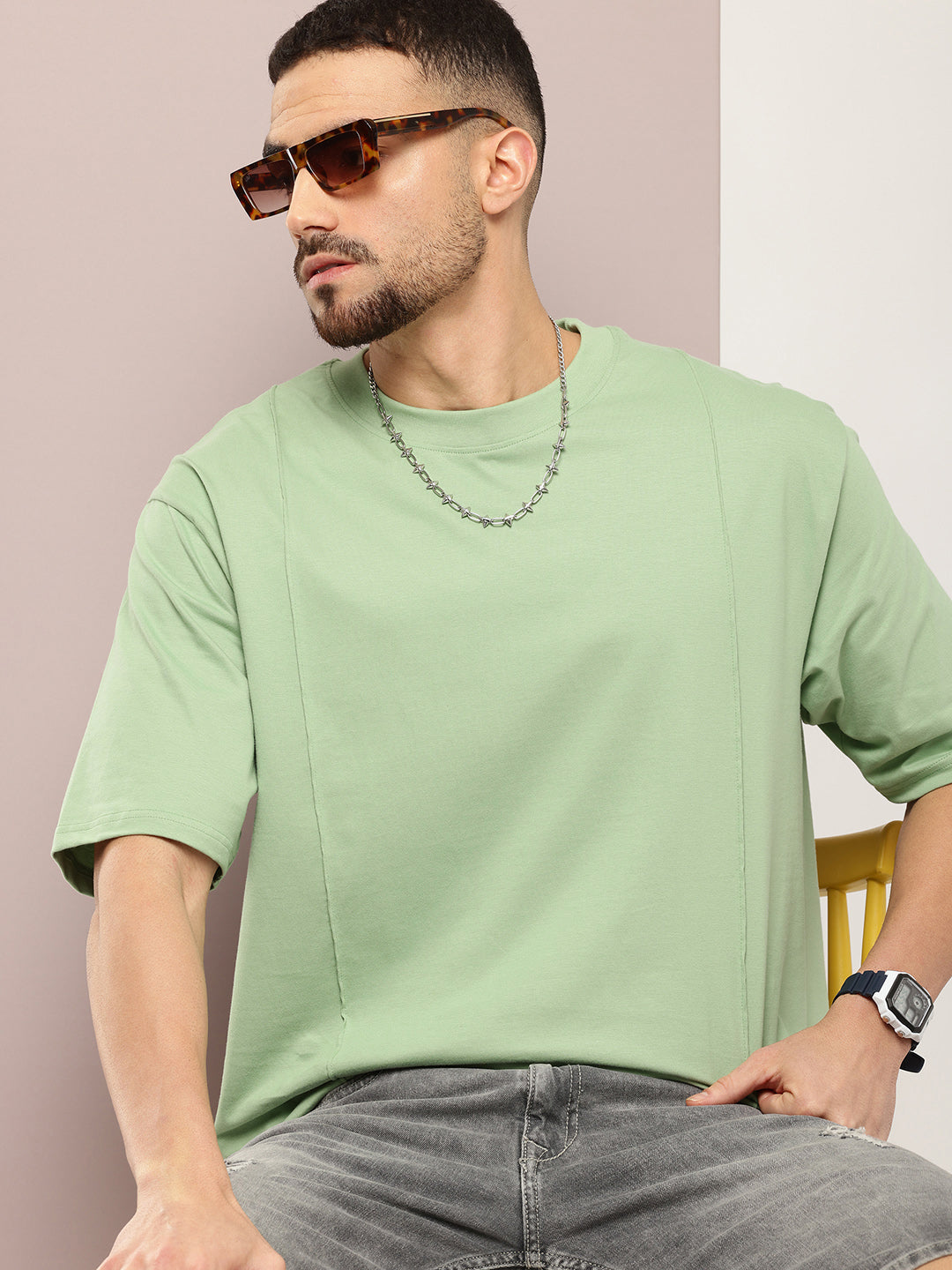 Mens Half Sleeve Round Neck Solid Oversized Fit Tshirts