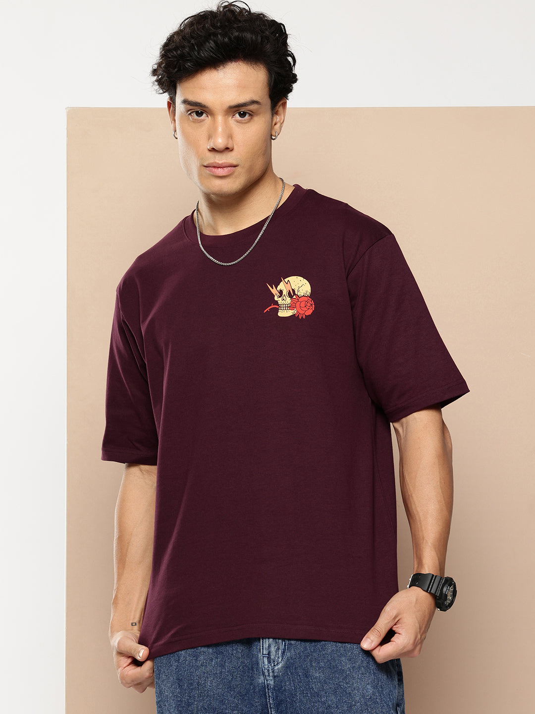 Mens Half Sleeve Round Neck Back Printed Oversized Fit Tshirts