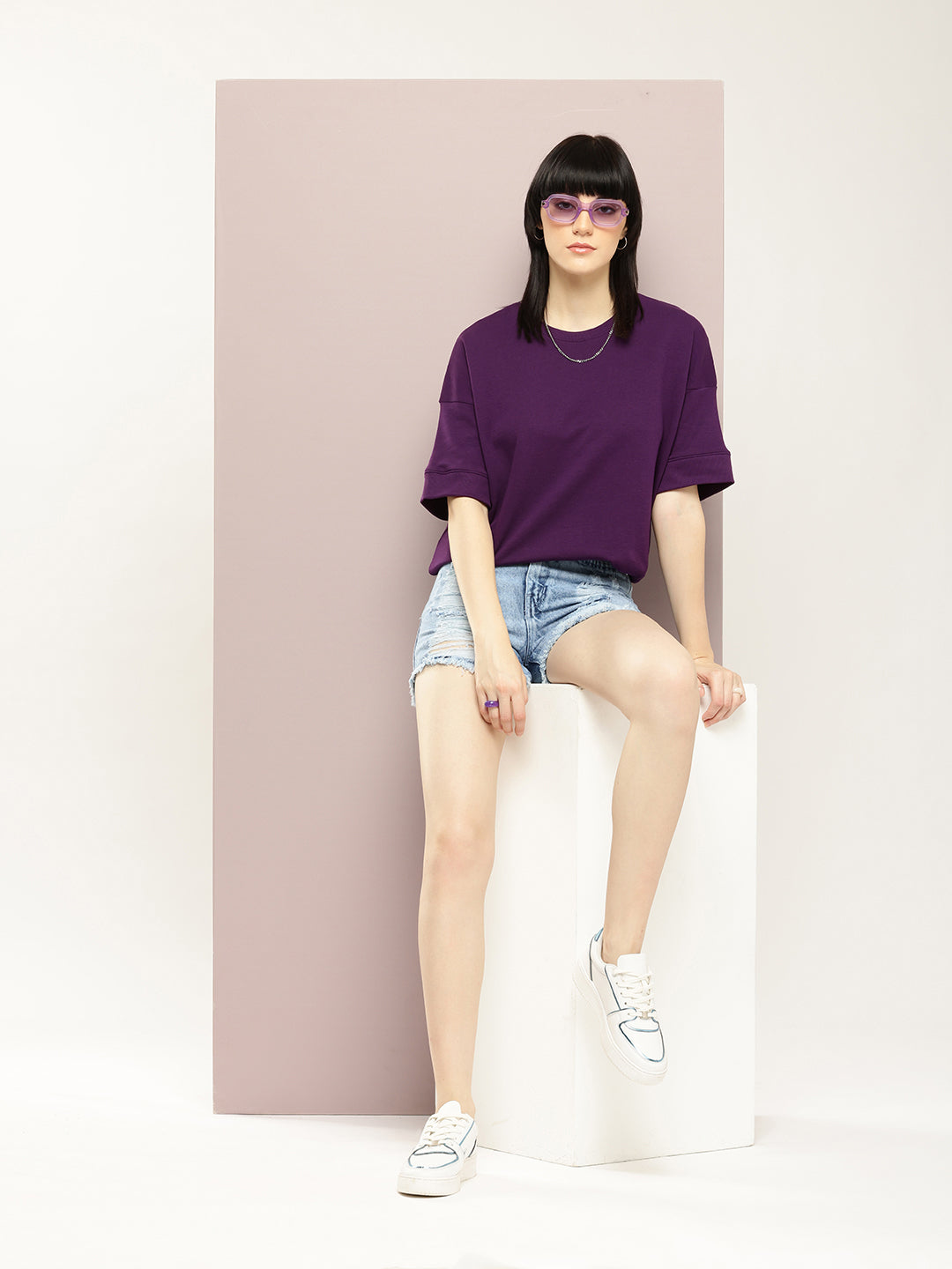 Womens Half Sleeve Round Neck Solid Oversized Fit Tshirts