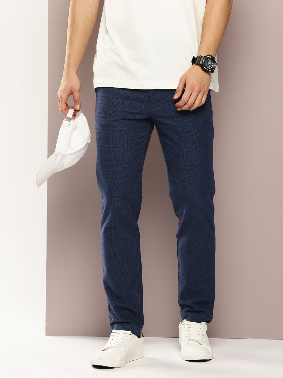 Men Checked Slim Fit Chinos Casual Trousers