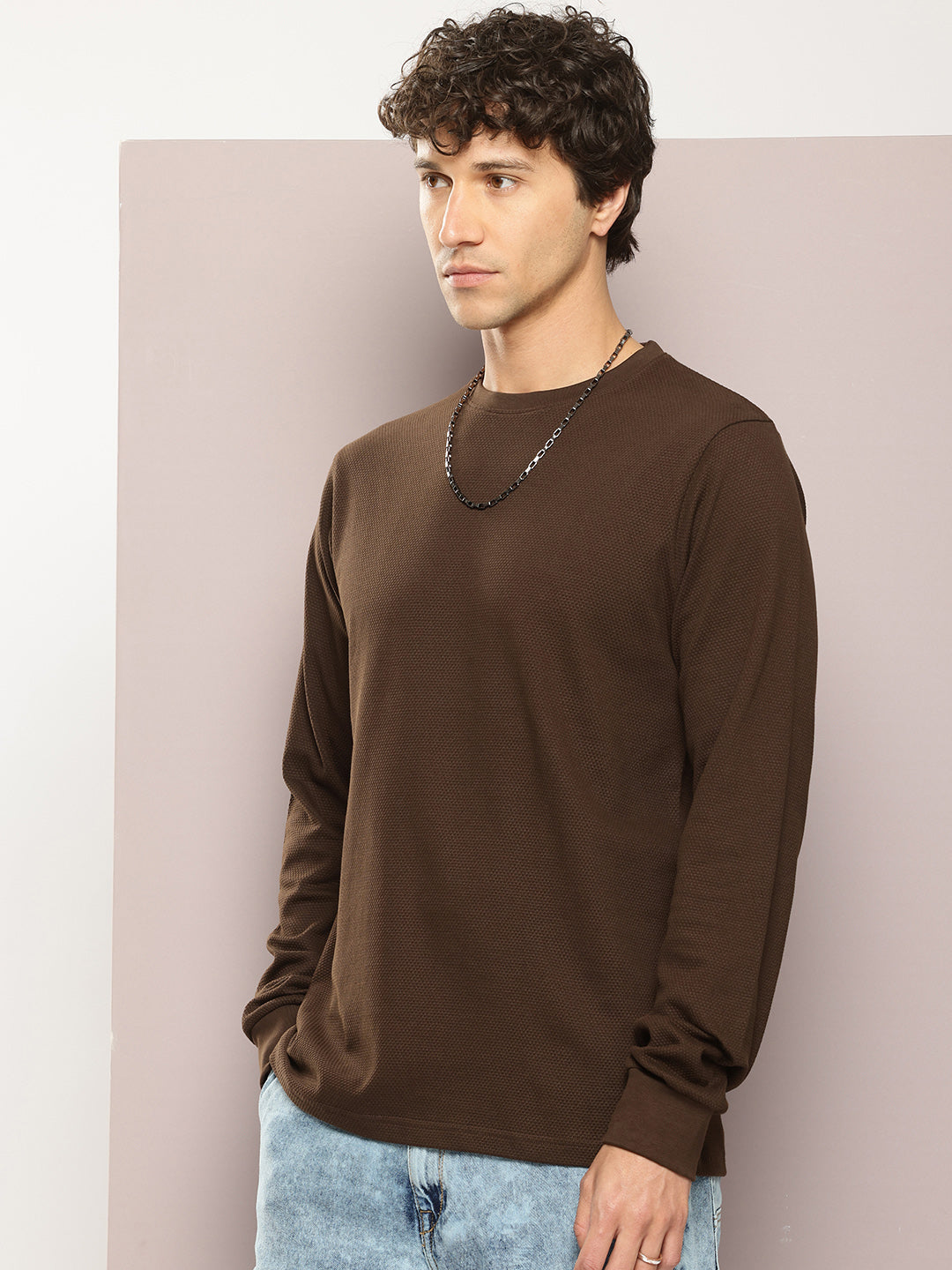 Mens Full Sleeve Round Neck Solid Regular Fit Tshirts