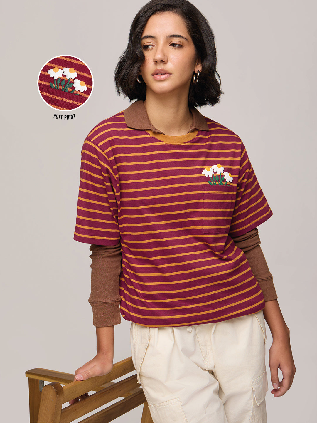 Womens Striped Oversized Fit Cotton T-Shirt