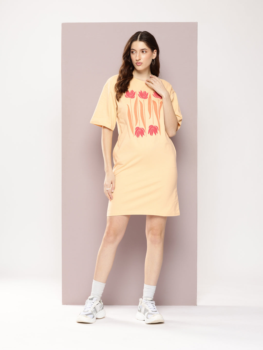Womens Oversized Short Sleeves Printed Tshirt Dress