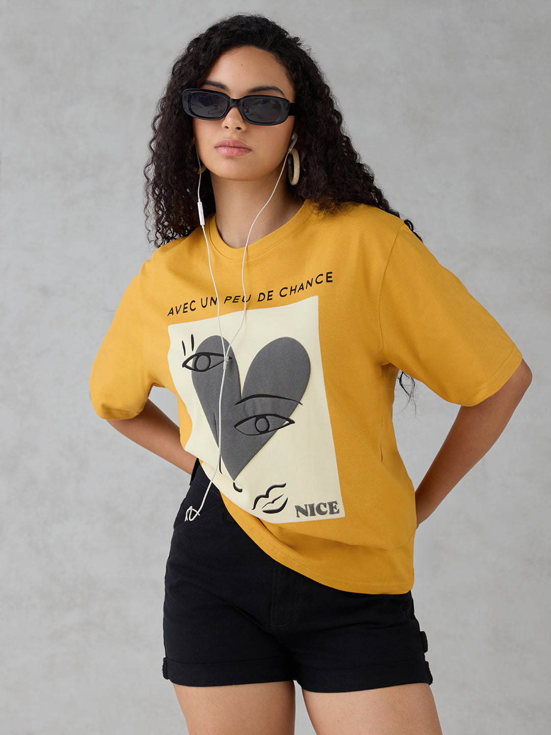 Womens Half Sleeve Puff Printed Oversized Fit Tshirt