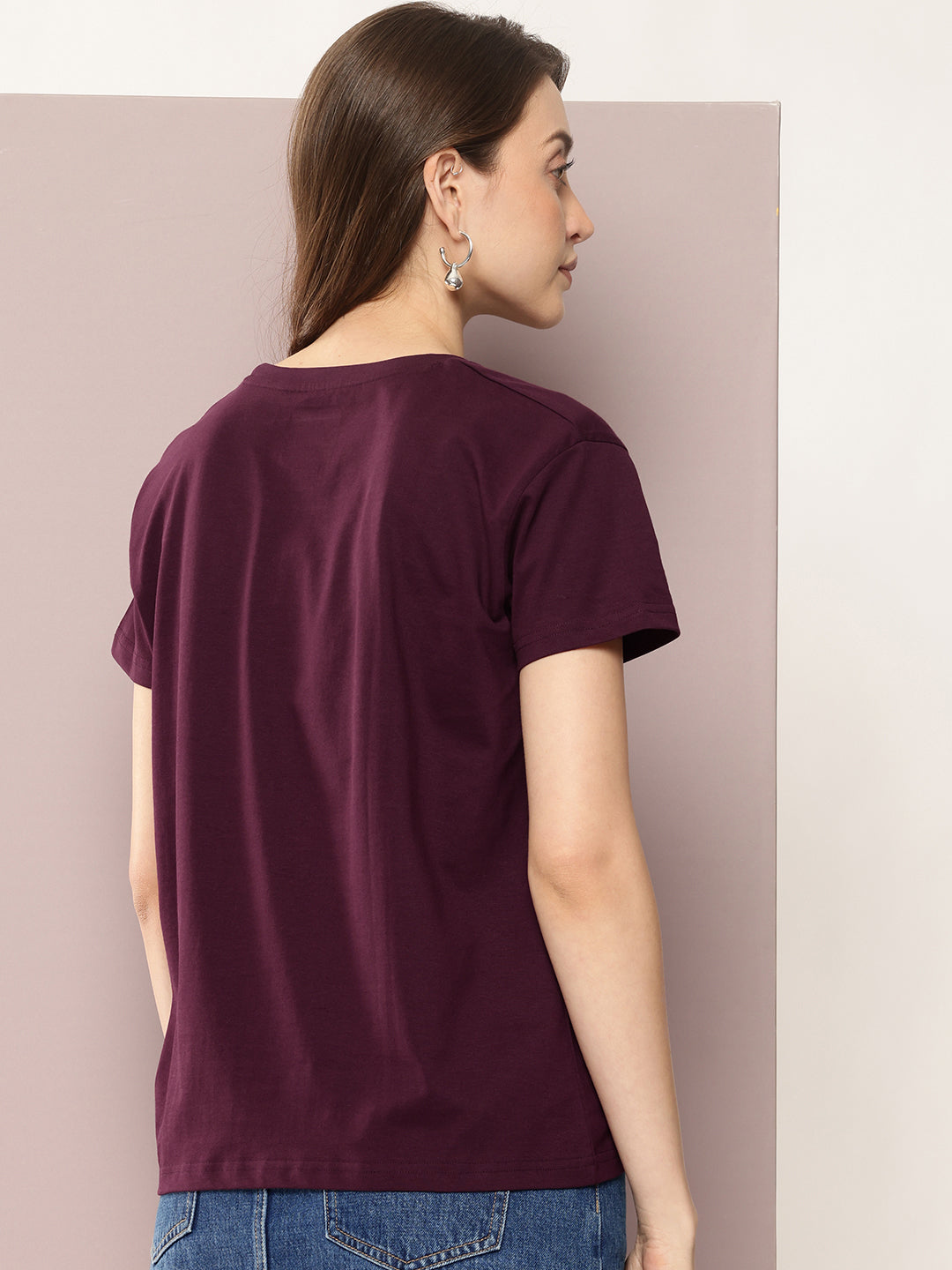 Womens Half Sleeve Round Neck Solid Boxy Fit Tshirts