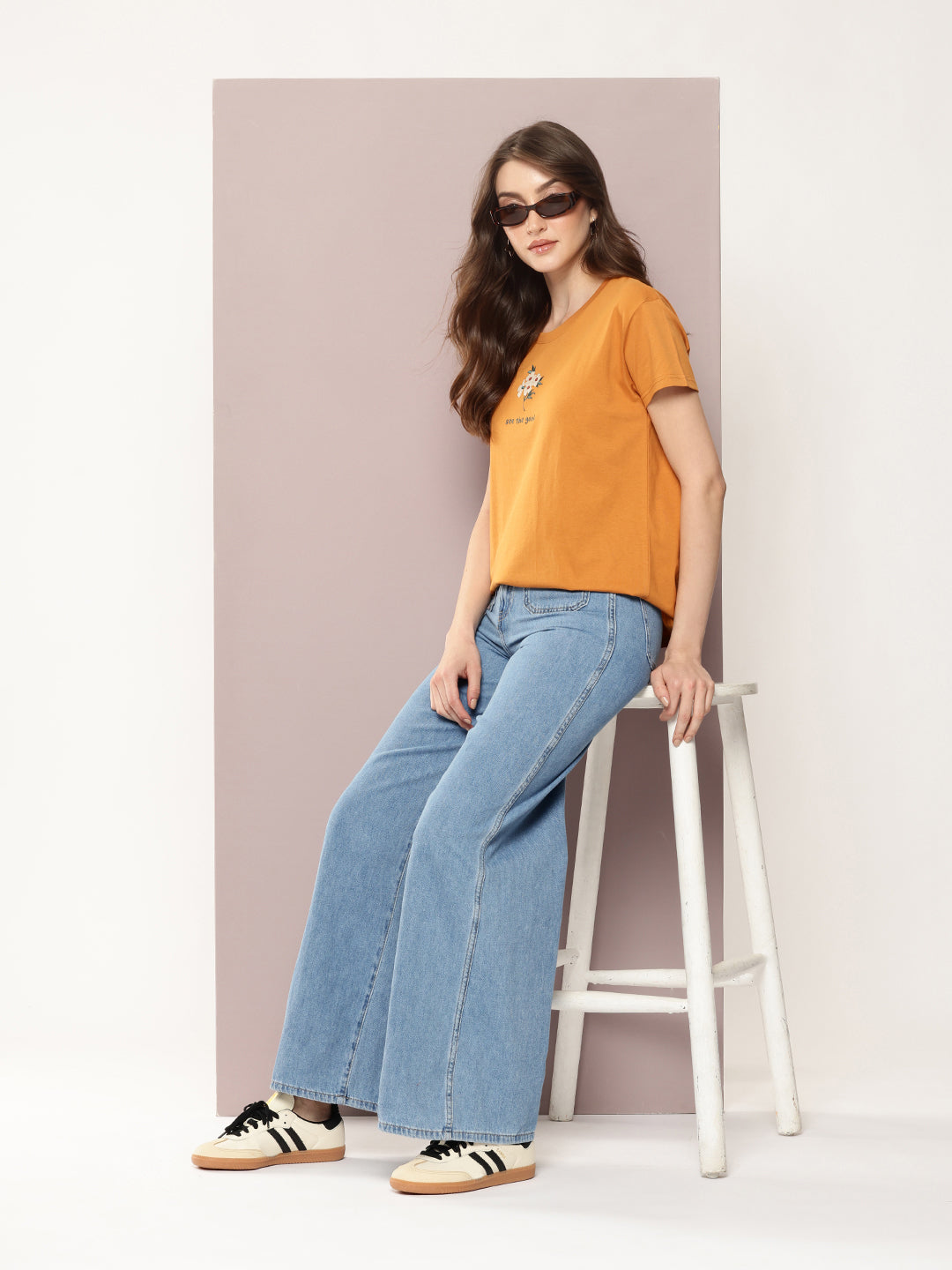 Womens Half Sleeve Round Neck Embroidered Boxy Fit Tshirts