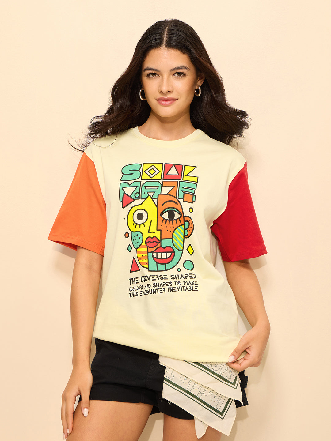 Womens Printed Oversized Fit Cotton T-Shirt