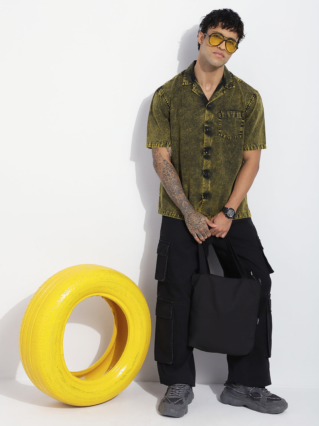 Men Boxy Regular Acid Washed Solid & Pocket Shirt