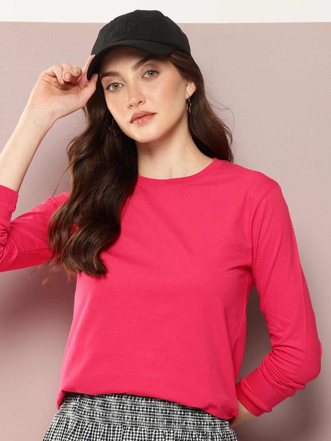 Womens Full Sleeve Round Neck Solid Regular Fit Tshirts