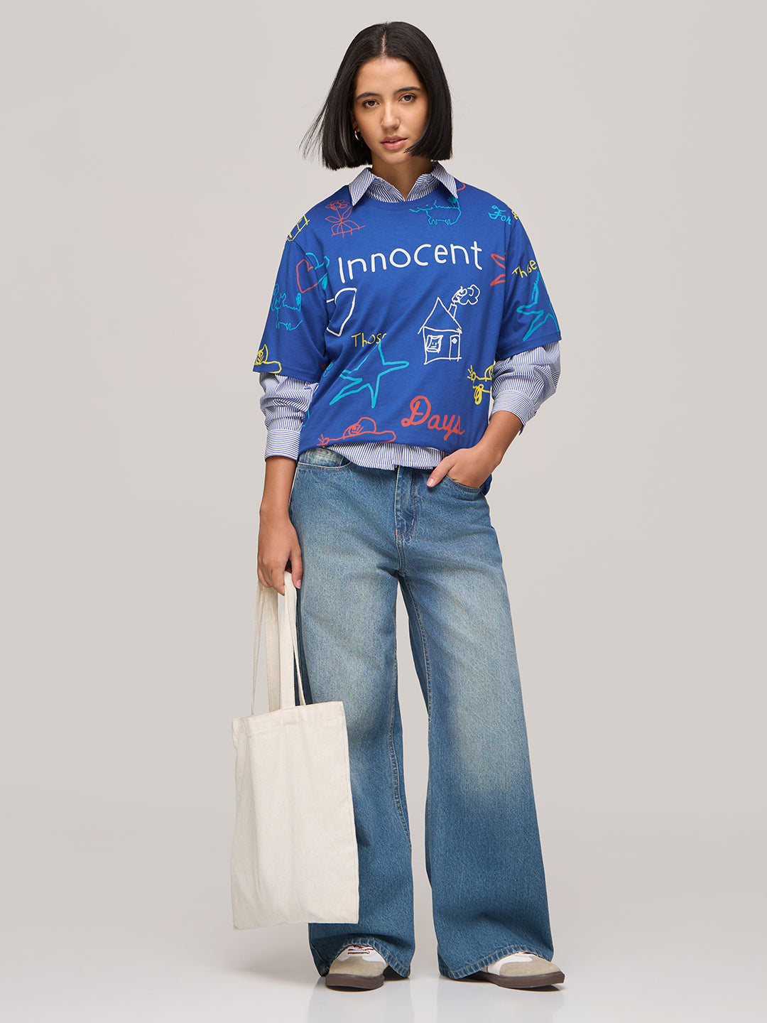 Womens Printed Oversized Fit Cotton T-Shirt