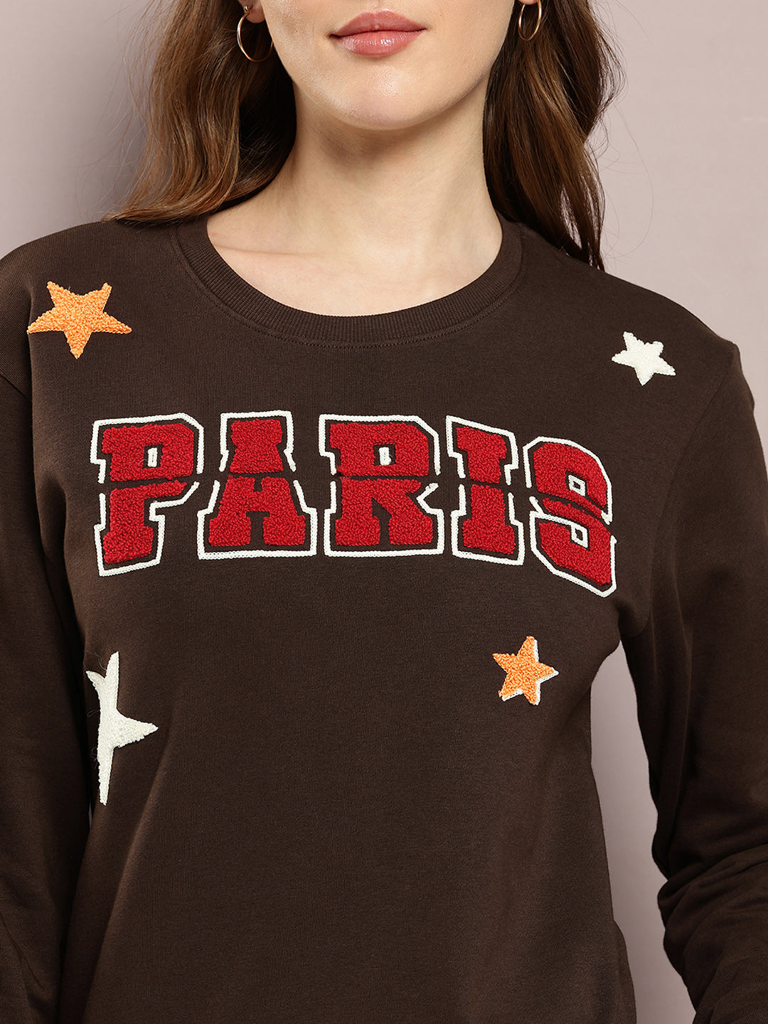 Womens Full Sleeve Round Neck Embroidered Relaxed Fit Tshirts