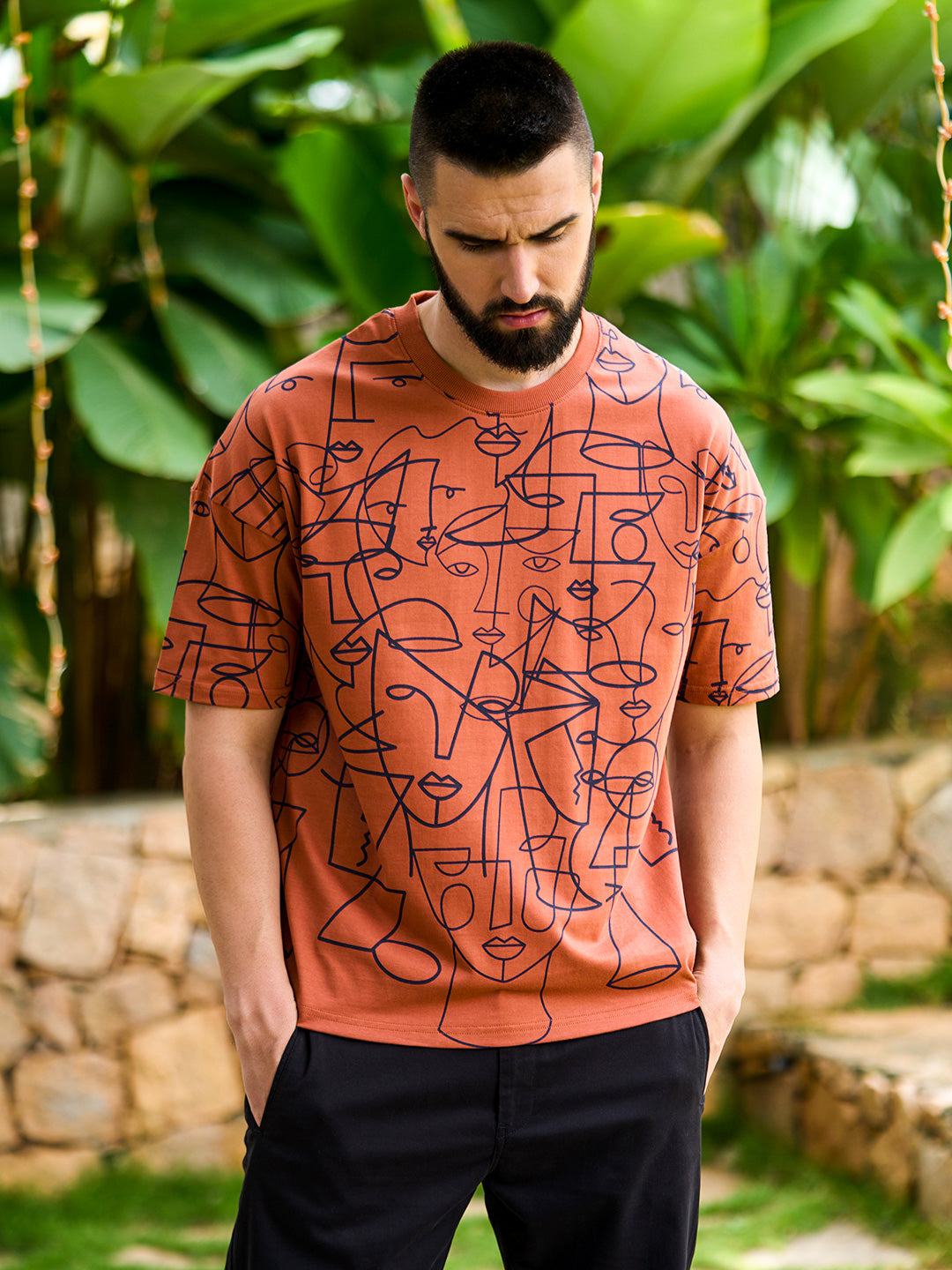 Mens Half Sleeve Drop Shoulder Printed Oversized Fit T-Shirts