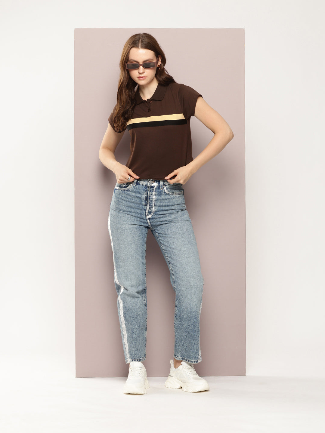 Womens Half Sleeve Polo Neck Solid Regular Fit Tshirts