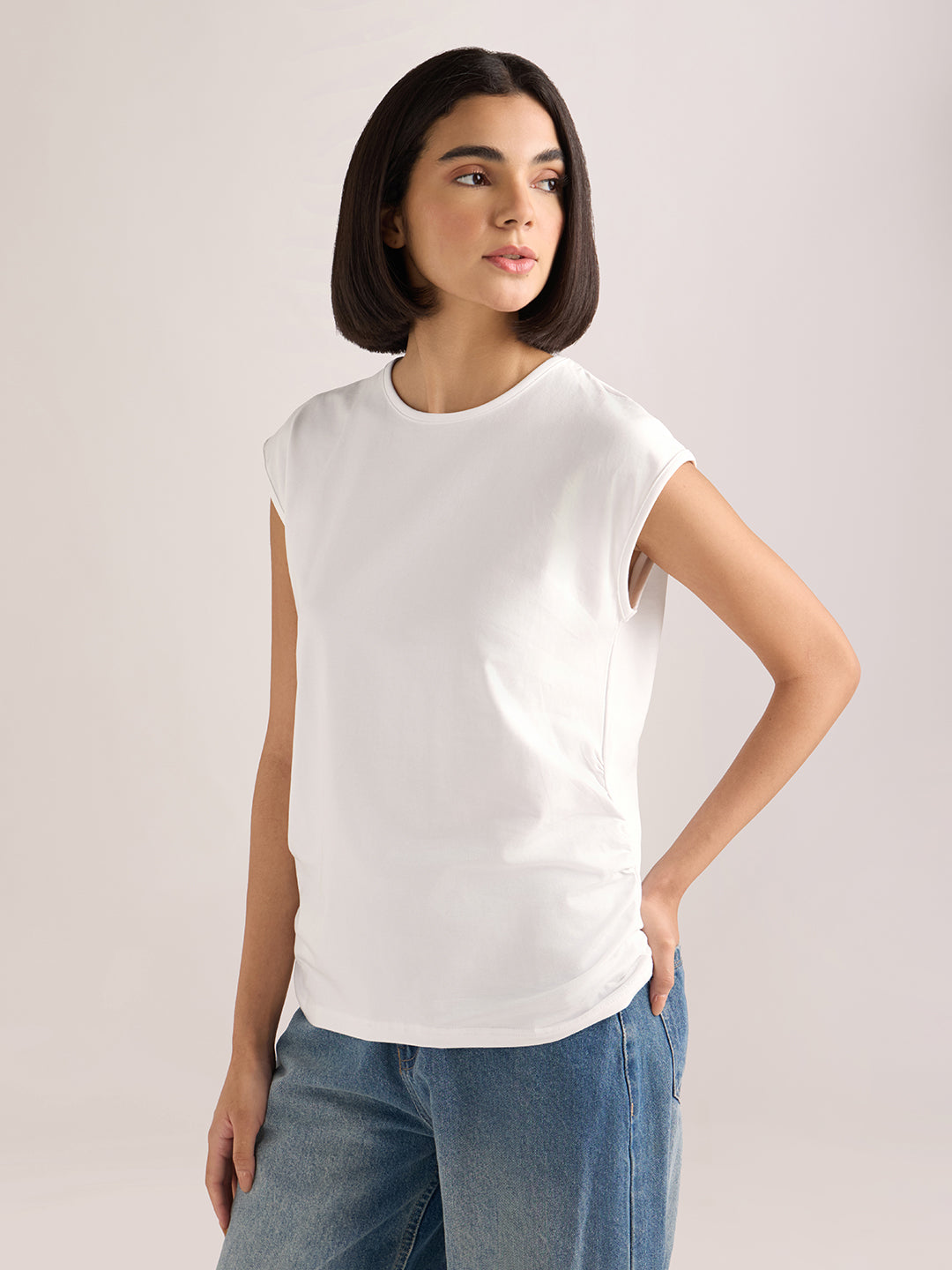 Womens Solid Regular Fit Lycra Jersey Sleeveless Tshirt
