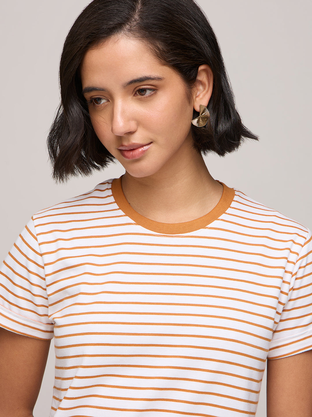 Womens Striped Regular Fit Cotton T-Shirt