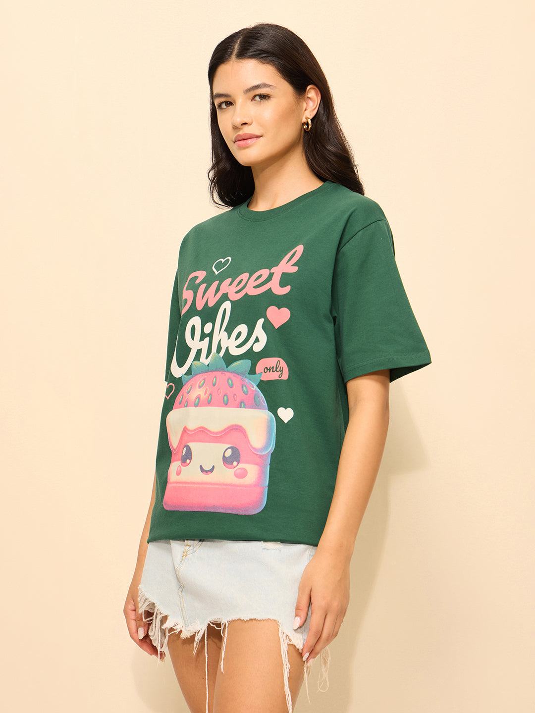 Womens Printed Oversized Cotton T-Shirt
