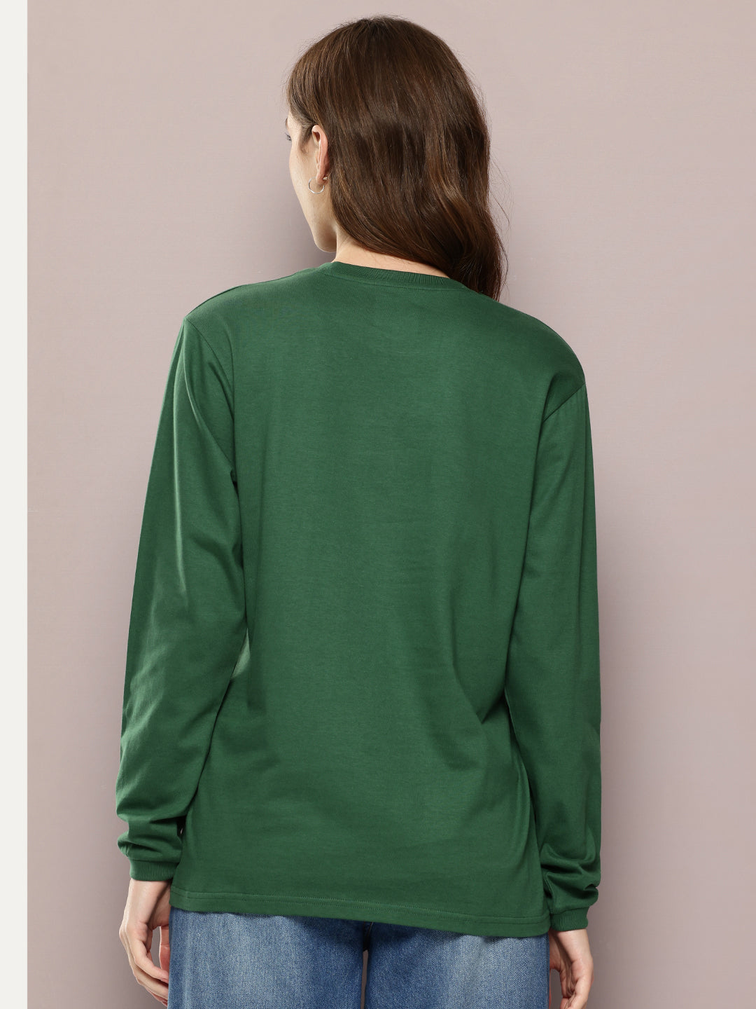 Womens Full Sleeve Round Neck Embroidered Oversized Fit Tshirts