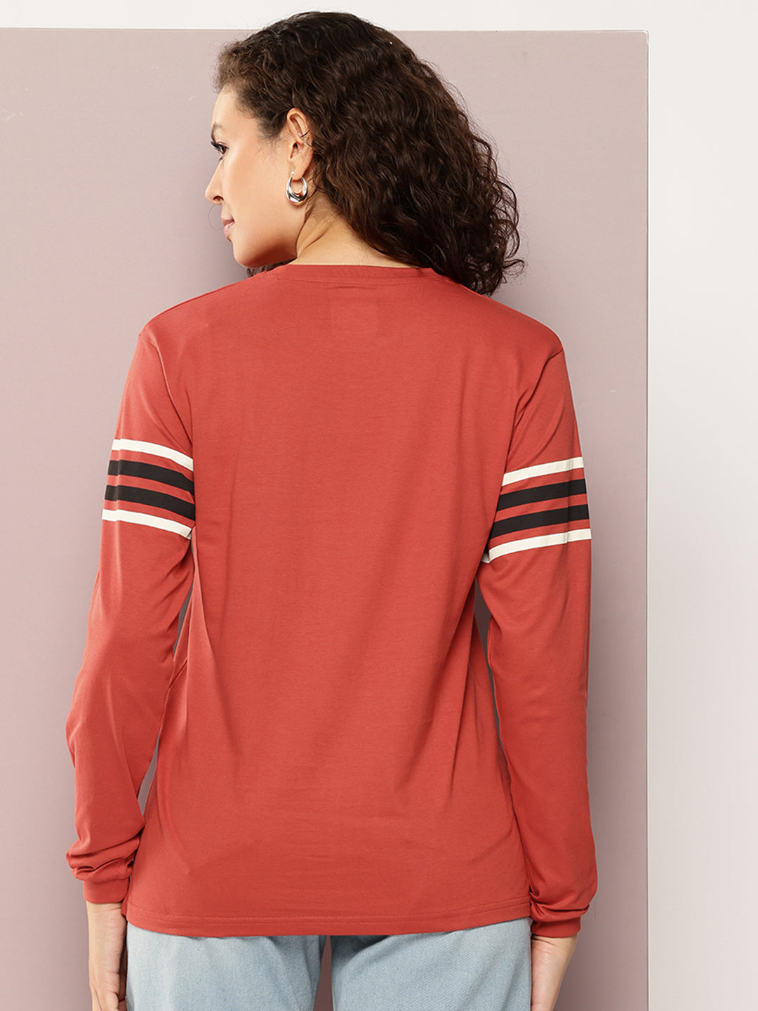 Womens Full Sleeve Round Neck Printed Oversized Fit Tshirts
