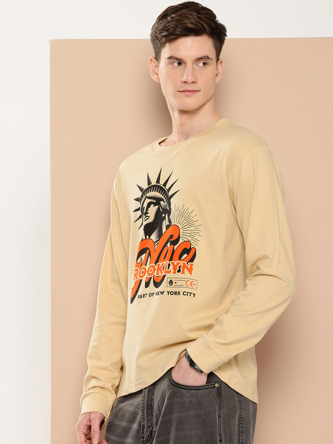 Mens Full Sleeve Round Neck Printed Oversized Fit Tshirts