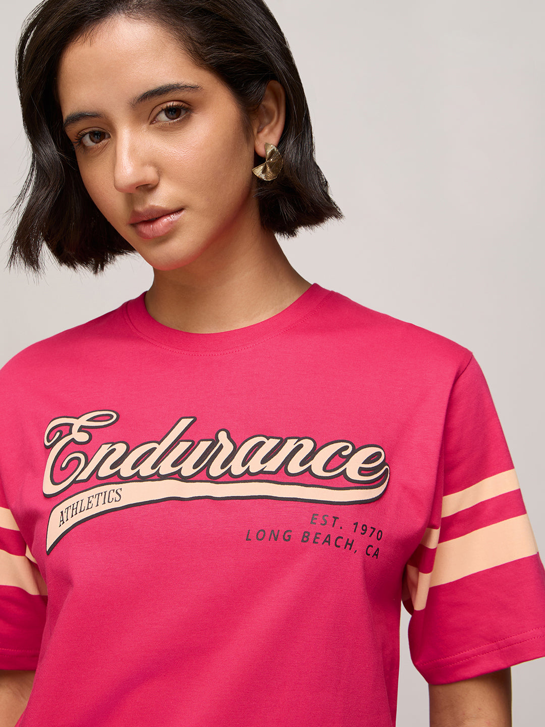 Womens Puff Printed Oversized Fit Cotton T-Shirt