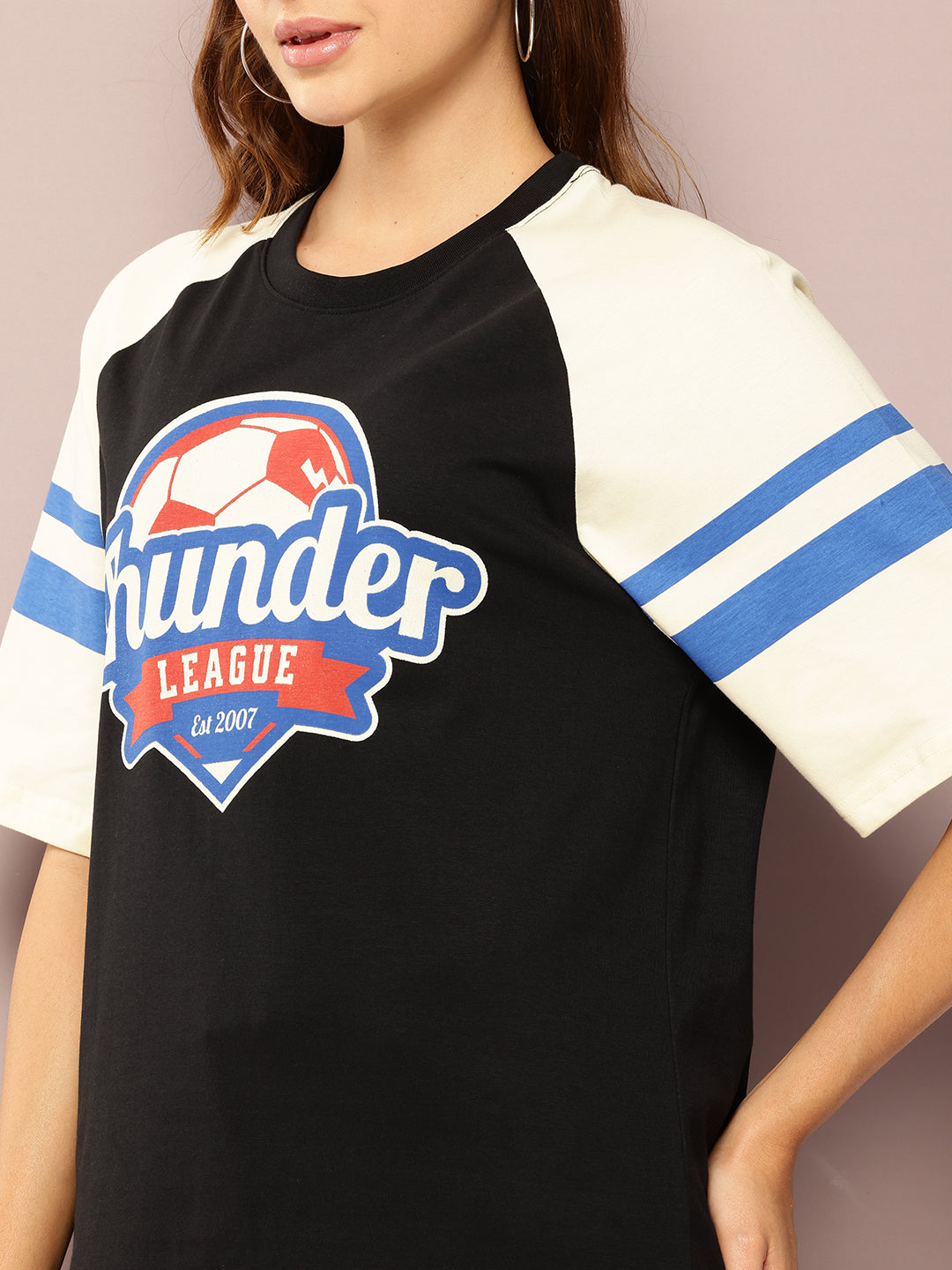 Womens Raglan Sleeve Printed Oversized Fit Tshirt