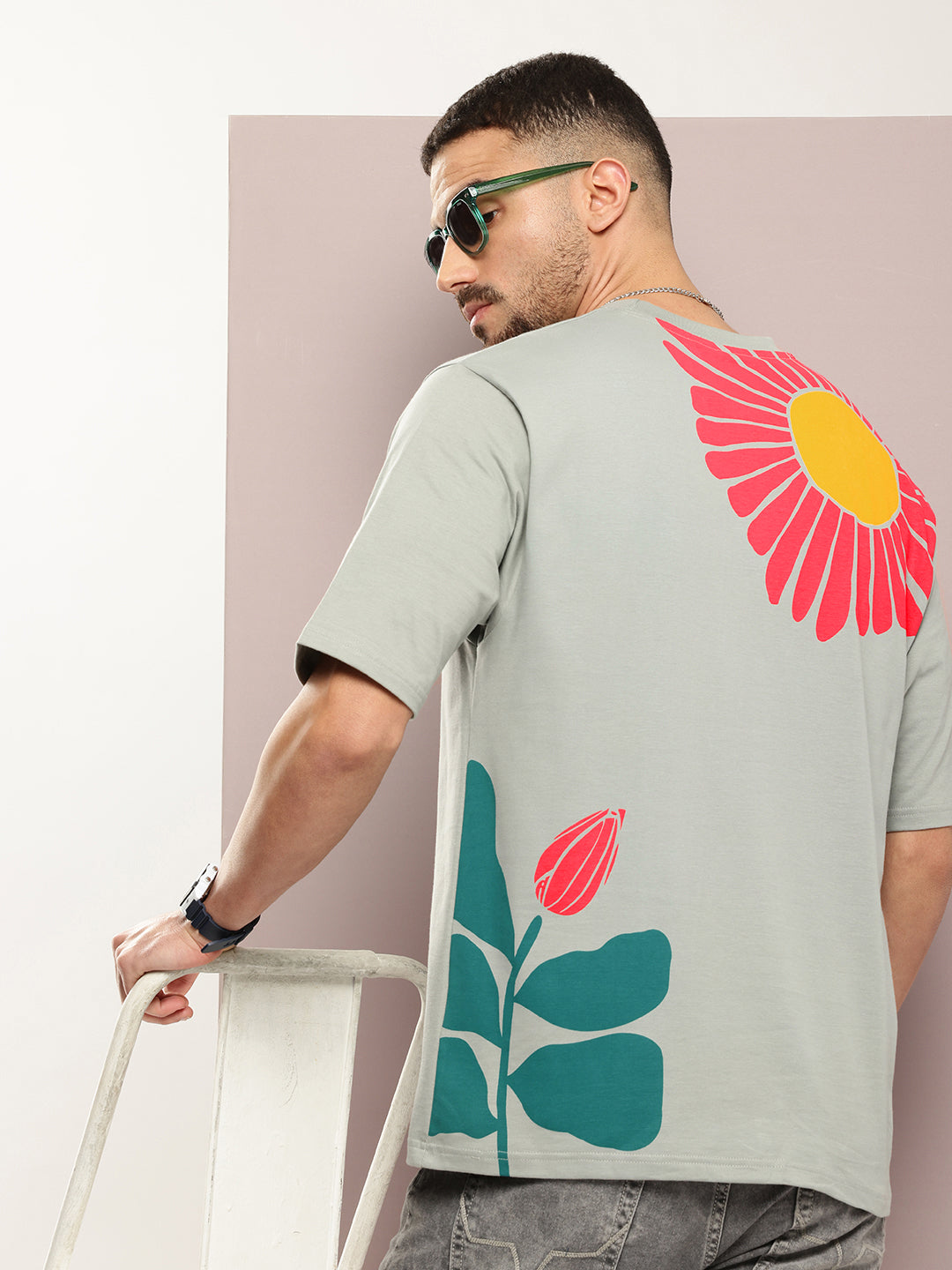 Mens Half Sleeve Round Neck Back Printed Oversized Fit Tshirts