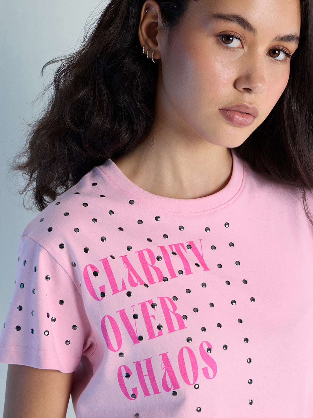 Womens Stud Detailed Regular Fit Round Neck Tshirt 