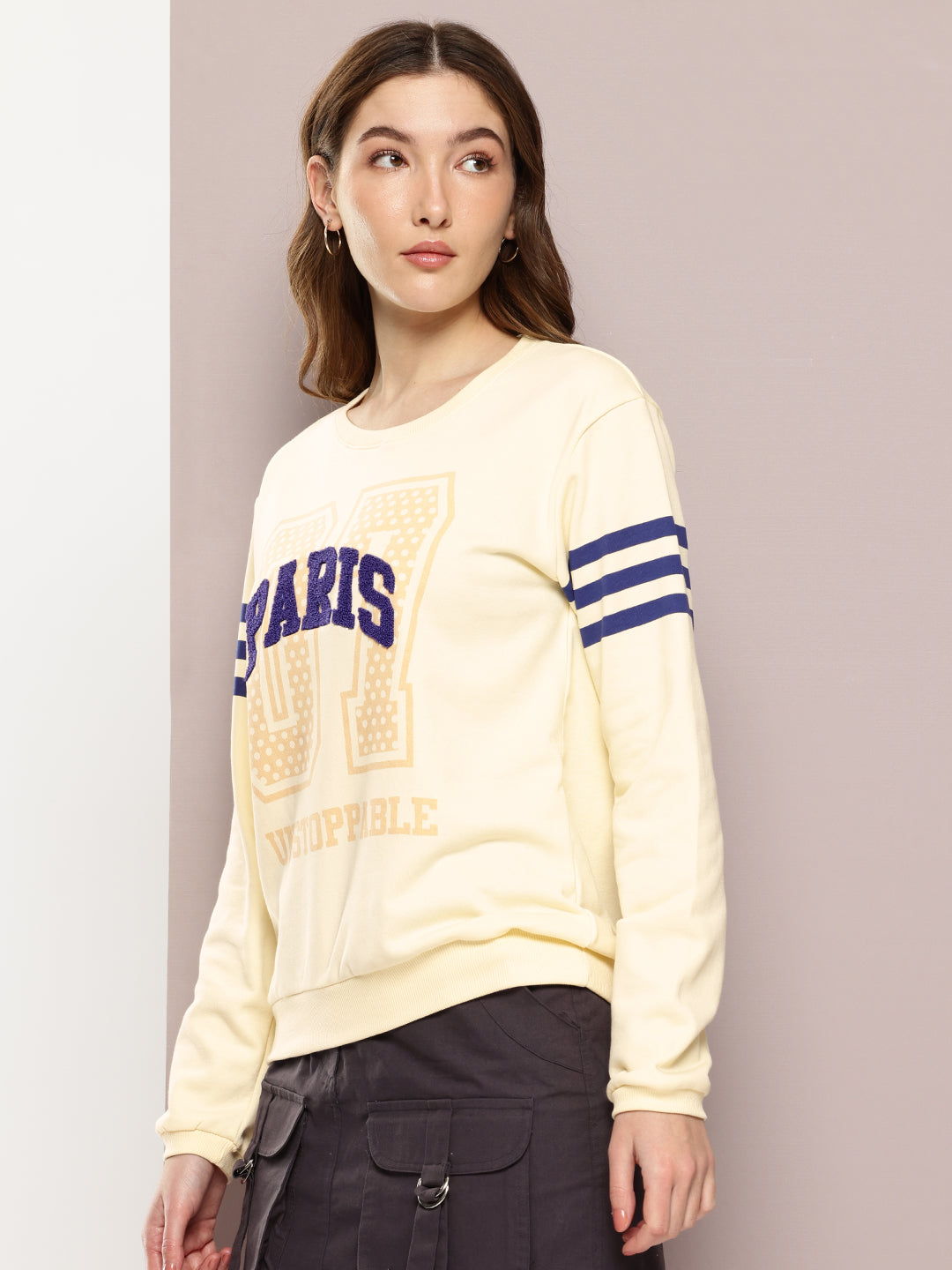 Womens Full Sleeve Round Neck Embroidered Relaxed Fit Tshirts