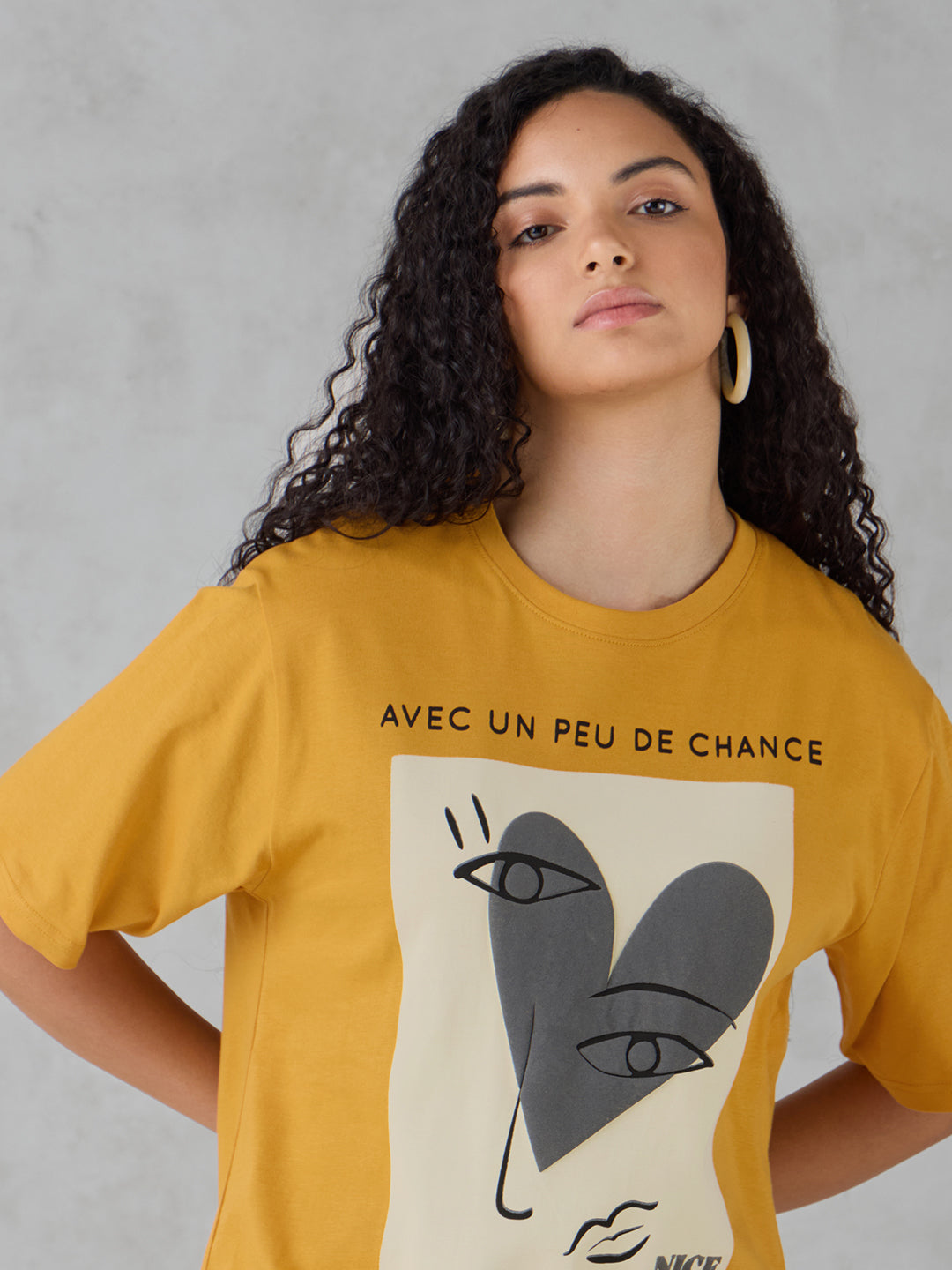 Womens Half Sleeve Puff Printed Oversized Fit Tshirt