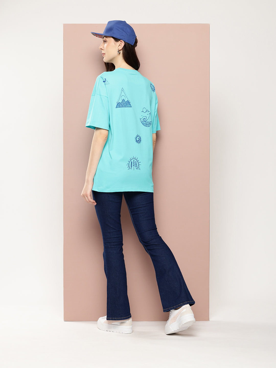 Womens Half Sleeve Drop Shoulder Printed Oversized Fit T-Shirts