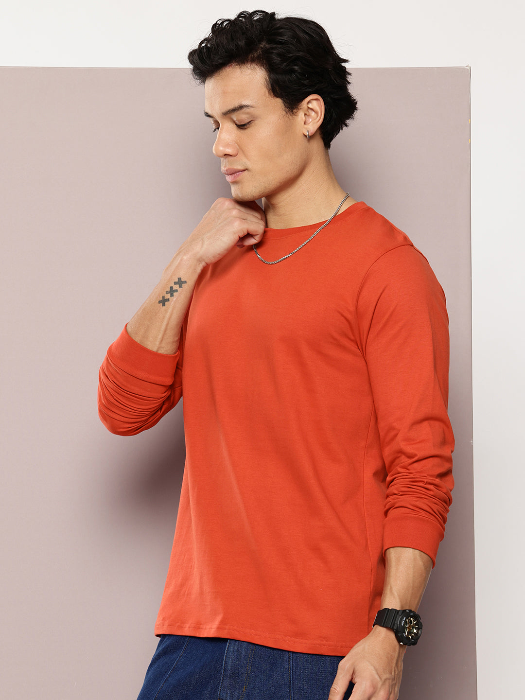 Mens Full Sleeve Round Neck Solid Regular Fit Tshirts