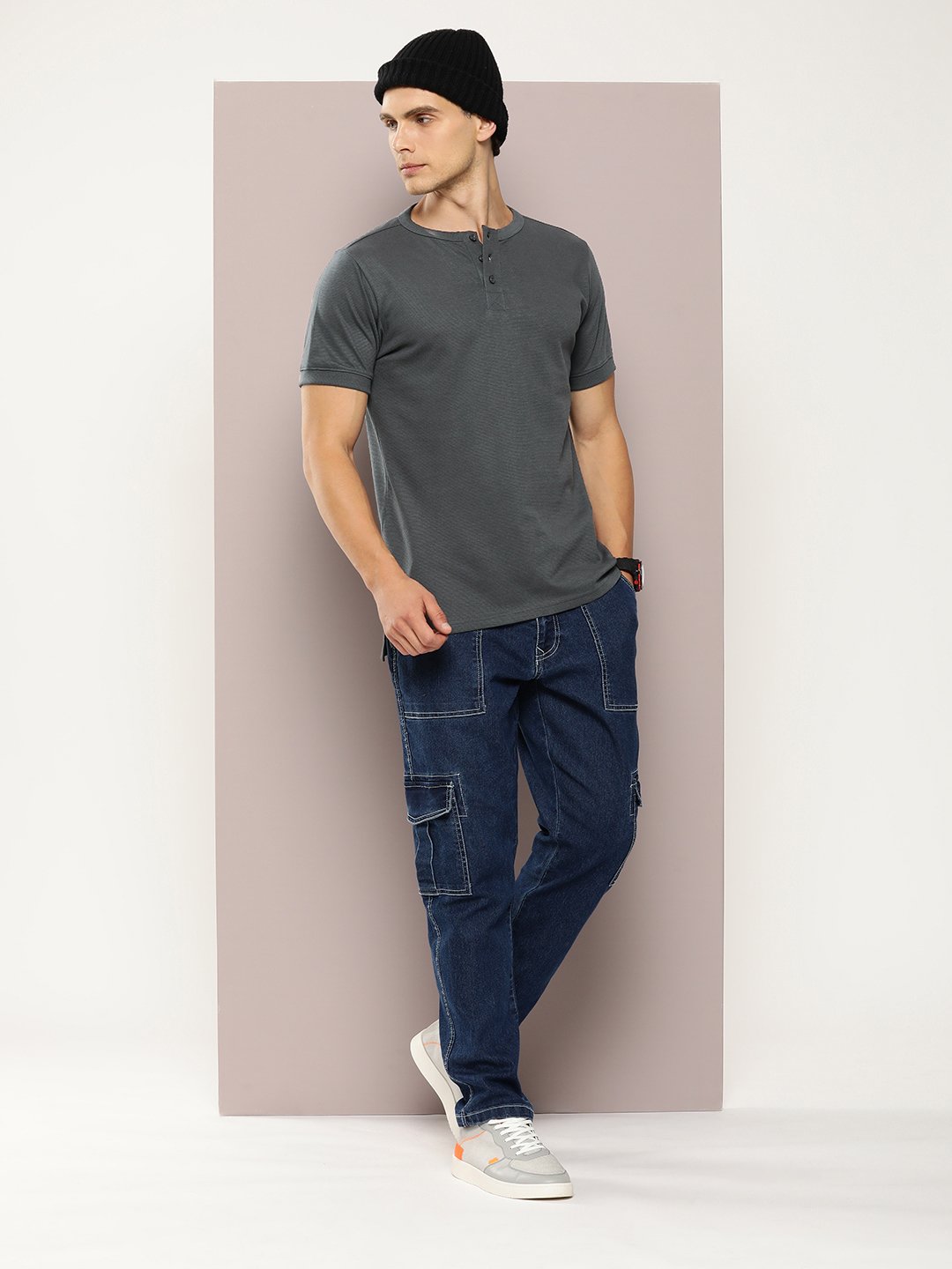 Mens Half Sleeve Henley Neck Regular Fit T-Shirts