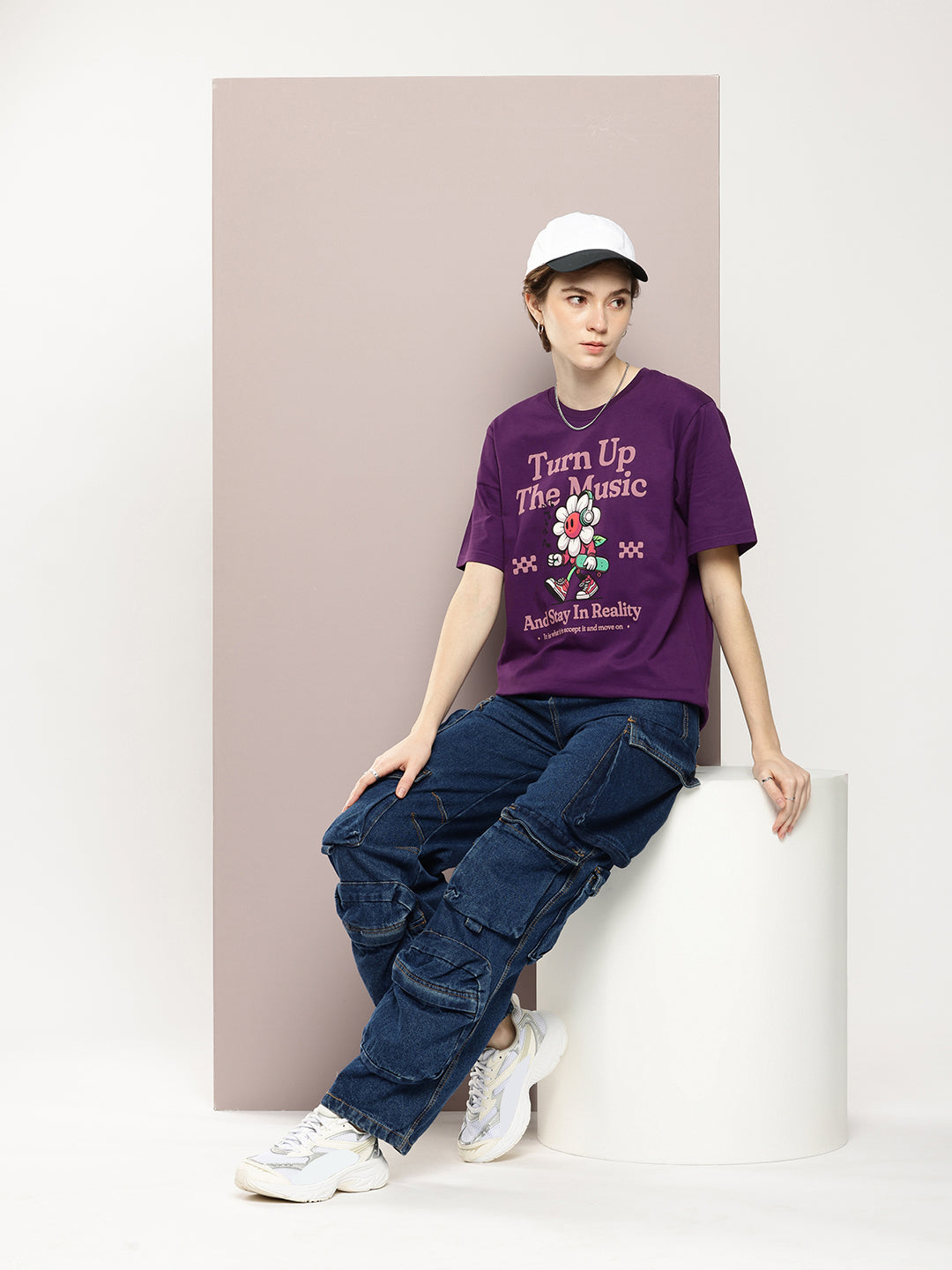 Womens Half Sleeve Round Neck Printed Oversized Fit Tshirts