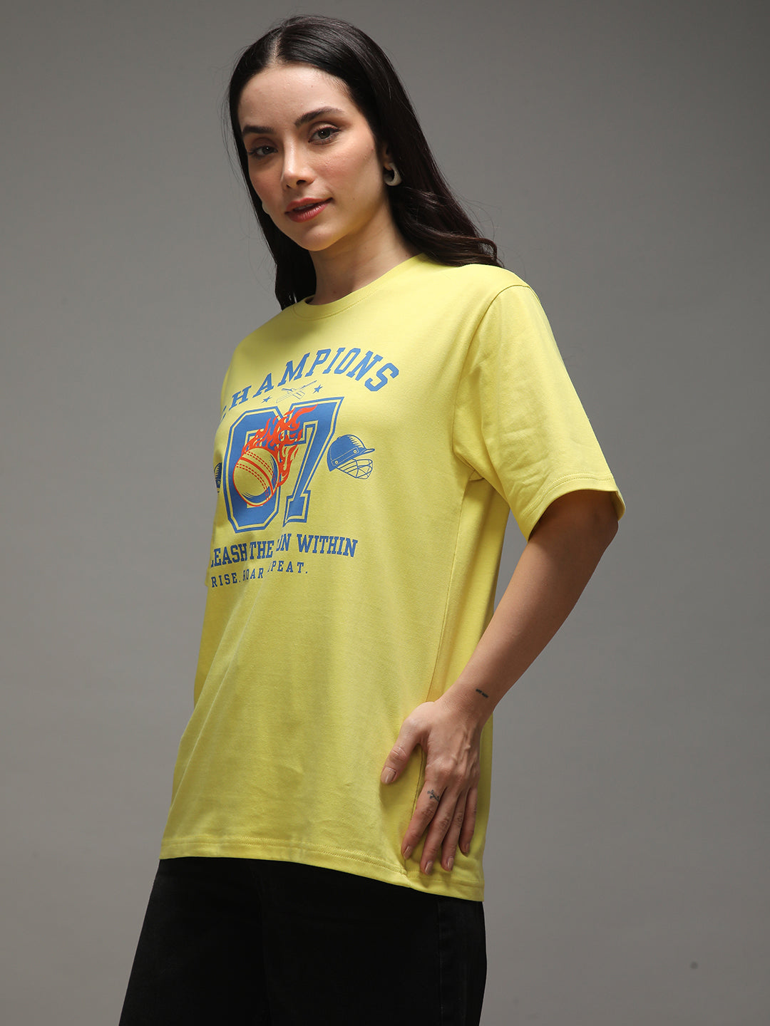 Womens Half Sleeve Round Neck Printed Oversized Fit Tshirts