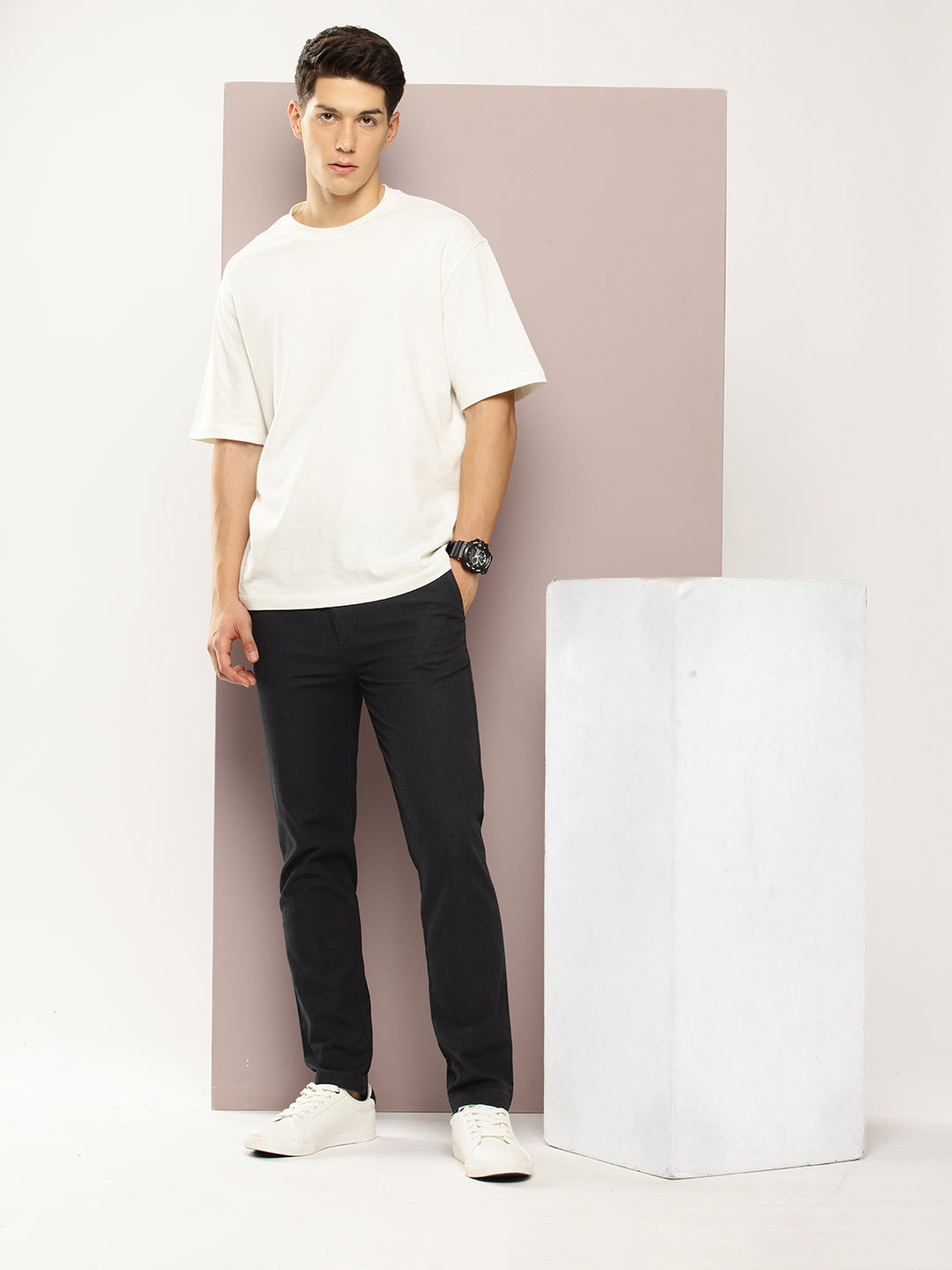 Men Slim Fit Solid Chinos Casual Trousers