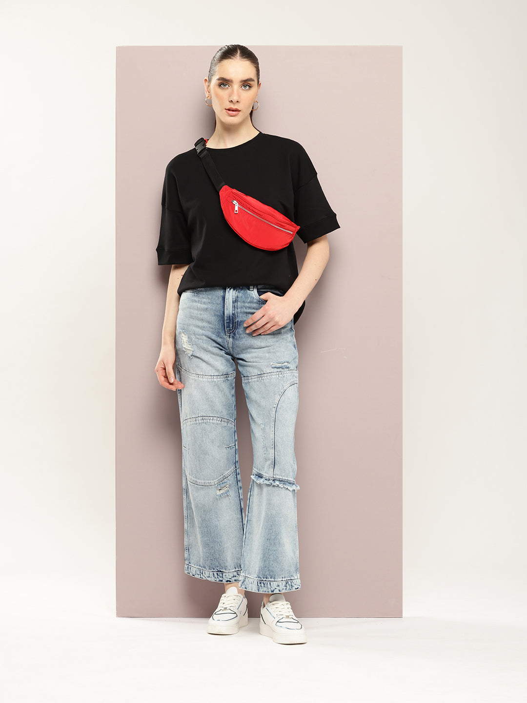 Womens Half Sleeve Round Neck Solid Oversized Fit Tshirts