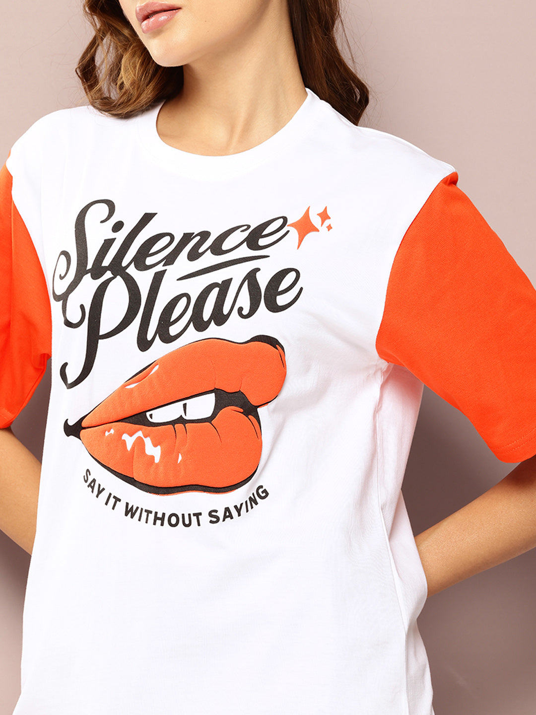 Womens Short Sleeve Puff Printed Oversized Fit Tshirt
