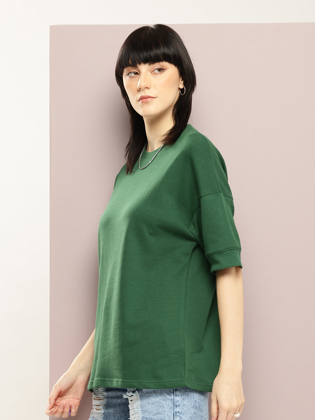 Womens Half Sleeve Round Neck Solid Oversized Fit Tshirts